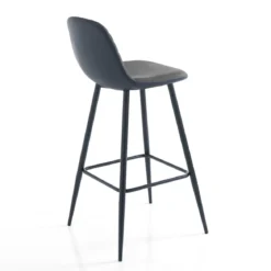 Gale grey sgabello in tessuto effetto velluto grigio invecchiato e pelle sintetica nera metallo nero opaco 42x50xh100 cm