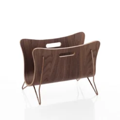 Galla portariviste legno curvato impiallacciato noce e acciaio 37x26xh29 cm