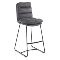 Gana sgabello imbottito madison in microfibra effetto velluto grigio e acciaio nero opaco h110 cm