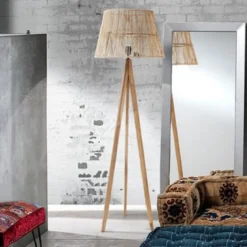 Gauri lampada da terra in teak e rattan d52xh168 cm