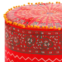 Gemma pouf rotondo rivestimento 100% cotone rosso decorato d45xh45 cm