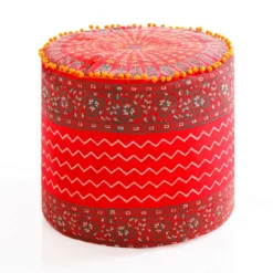 Gemma pouf rotondo rivestimento 100% cotone rosso decorato d45xh45 cm