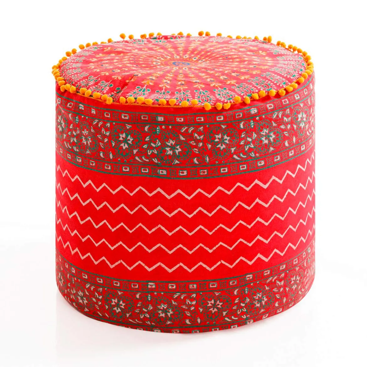 Gemma pouf rotondo rivestimento 100% cotone rosso decorato d45xh45 cm