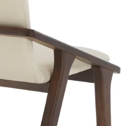 Gemma sedia legno massello finitura noce scuro pelle sintetica beige h86 l51 p61
