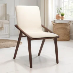 Gemma sedia legno massello finitura noce scuro pelle sintetica beige h86 l51 p61