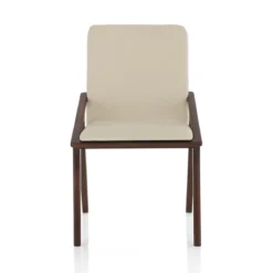 Gemma sedia legno massello finitura noce scuro pelle sintetica beige h86 l51 p61