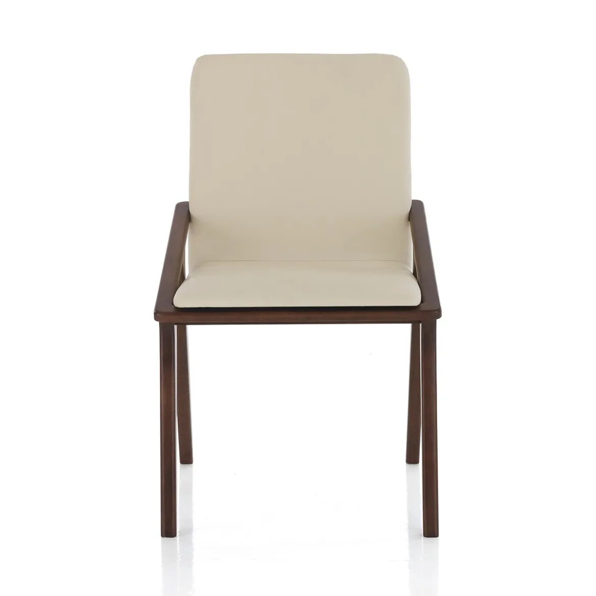 Gemma sedia legno massello finitura noce scuro pelle sintetica beige h86 l51 p61