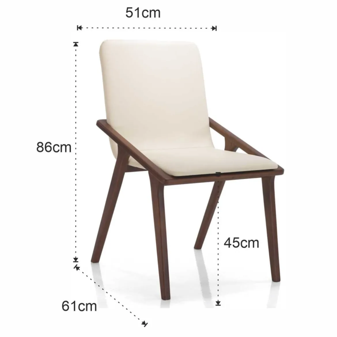 Gemma sedia legno massello finitura noce scuro pelle sintetica beige h86 l51 p61