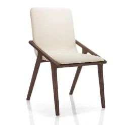 Gemma sedia legno massello finitura noce scuro pelle sintetica beige h86 l51 p61