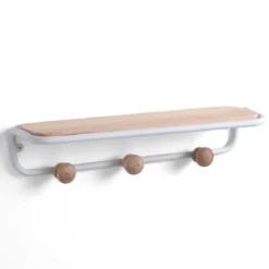 Genna mensola da parete / appendiabiti in acciaio bianco opaco ripiano in legno massello finitura rovere l.36 x p.10 x h.8 cm