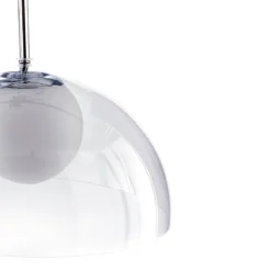 Genny lampadario in pvc trasparente con sfera in vetro satinato bianco filo regolabile d37 h24 cm
