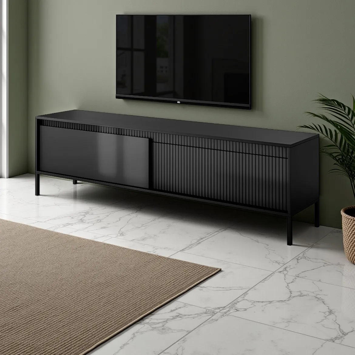 Gharbo black porta tv colore nero opaco dogato 2 ante ribalta cm h534 l1871 p395