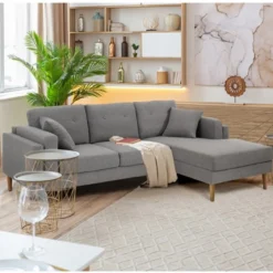 Giada divano angolare rivestito in tessuto grigio l230 p85/148 h85 cm