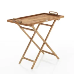 Girija tavolino ripiegabile con vassoio rimuovibile in teak e rattan 76x45xh69 cm