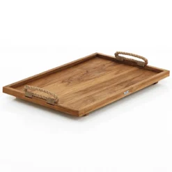 Girija tavolino ripiegabile con vassoio rimuovibile in teak e rattan 76x45xh69 cm