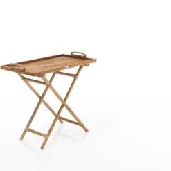 Girija tavolino ripiegabile con vassoio rimuovibile in teak e rattan 76x45xh69 cm
