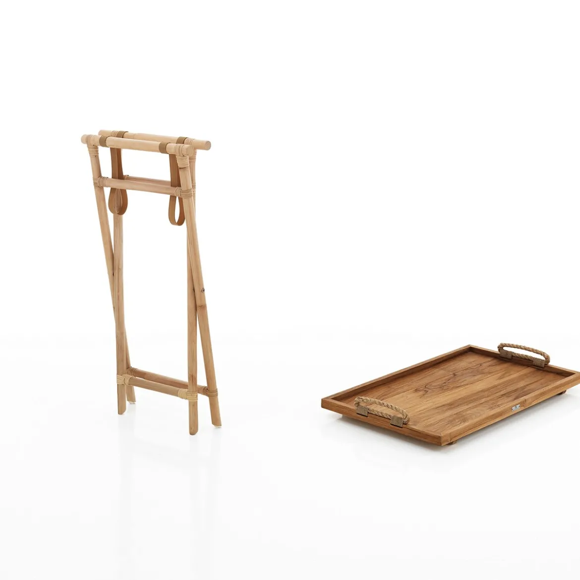 Girija tavolino ripiegabile con vassoio rimuovibile in teak e rattan 76x45xh69 cm