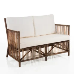 Granada white divano 2 posti in rattan con cuscini in cotone per interno/esterno 116x70xh84 cm