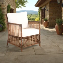 Granada white poltroncina in rattan con cuscini in cotone per interno/esterno 60x67xh84 cm
