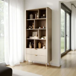 Gretha beige libreria colore beige opaco 2 cassetti h1938 l882 p38