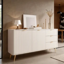 Gretha beige madia 2 ante 3 cassetti colore beige opaco h812 l1632 p38