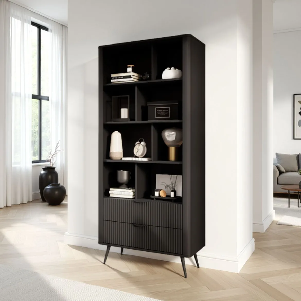 Gretha black libreria colore nero opaco 2 cassetti h1938 l882 p38