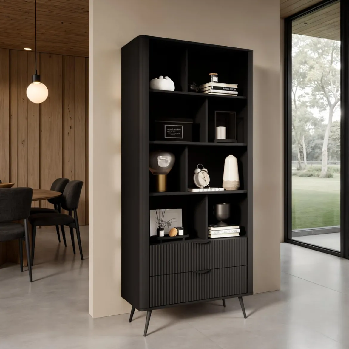 Gretha black libreria colore nero opaco 2 cassetti h1938 l882 p38