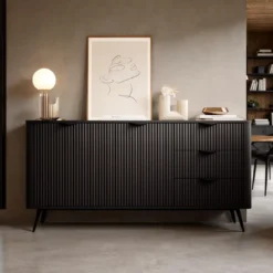 Gretha black madia 2 ante 3 cassetti colore nero opaco h812 l1632 p38