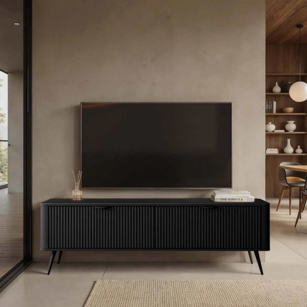 Gretha black porta tv colore nero opaco 2 ante a ribalta h512 l1632 p38