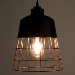 Grid lampadario in metallo verniciato nero opaco griglia colore rame d26 h36 cm