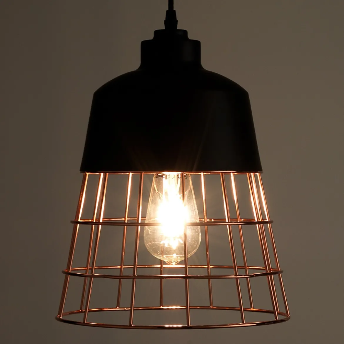 Grid lampadario in metallo verniciato nero opaco griglia colore rame d26 h36 cm