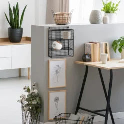 Grid organizer da parete 5 scomparti in acciaio nero opaco 30x15xh40 cm