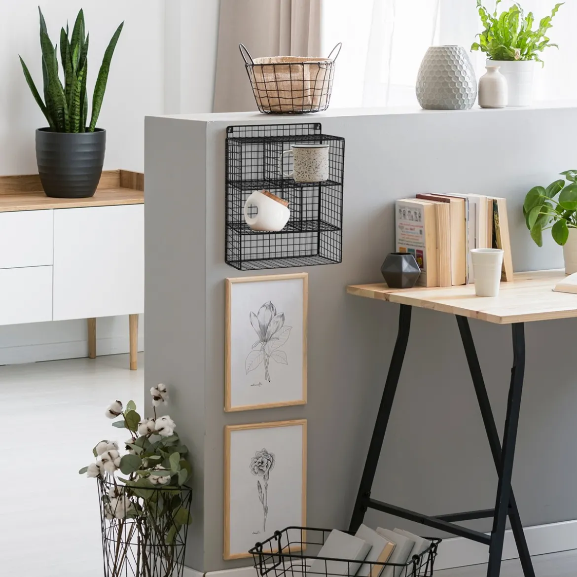 Grid organizer da parete 5 scomparti in acciaio nero opaco 30x15xh40 cm