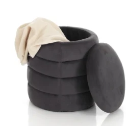 Gum grey pouf imbottito contenitore in microfibra effetto velluto grigio d35xh40 cm