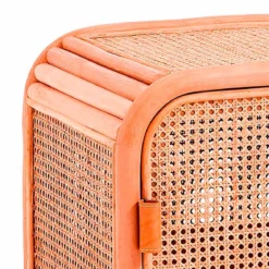 Hamsa armadietto in teak rattan e pelle naturale 1 anta 45x45xh70 cm