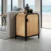 Hamsa black armadietto comodino in teak e rattan cm l.43 p36 h64