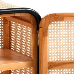 Hamsa black armadietto comodino in teak e rattan cm l.43 p36 h64