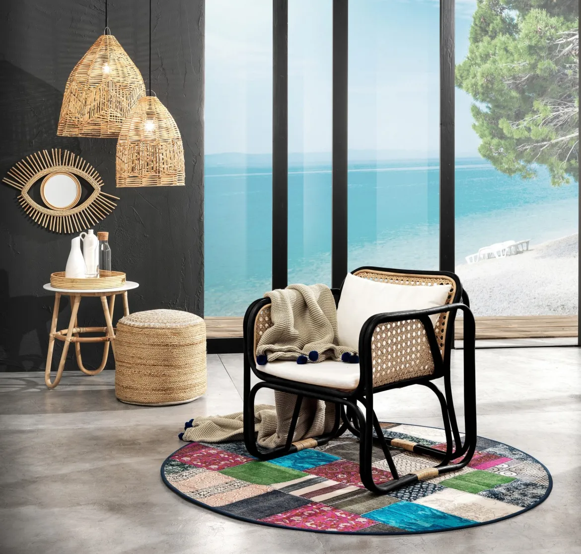 Hamsa black poltroncina in rattan cm l68 p68 h76 adatto per ambienti interni esterni