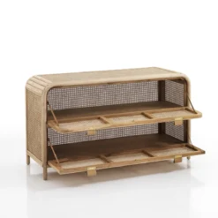 Hamsa madia in teak rattan e pelle naturale 2 ante 120x45xh70 cm