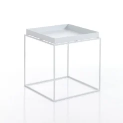Hannah-a tavolino da interno / esterno in acciaio vernice da esterno colore bianco opaco 40x40 h44.5 cm