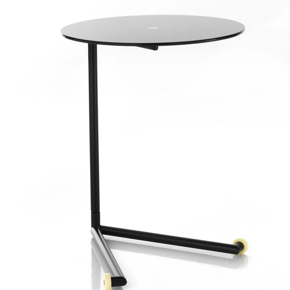 Hardy black tavolino con ruote in metallo verniciato nero opaco piano in vetro nero 51x46x h62 cm