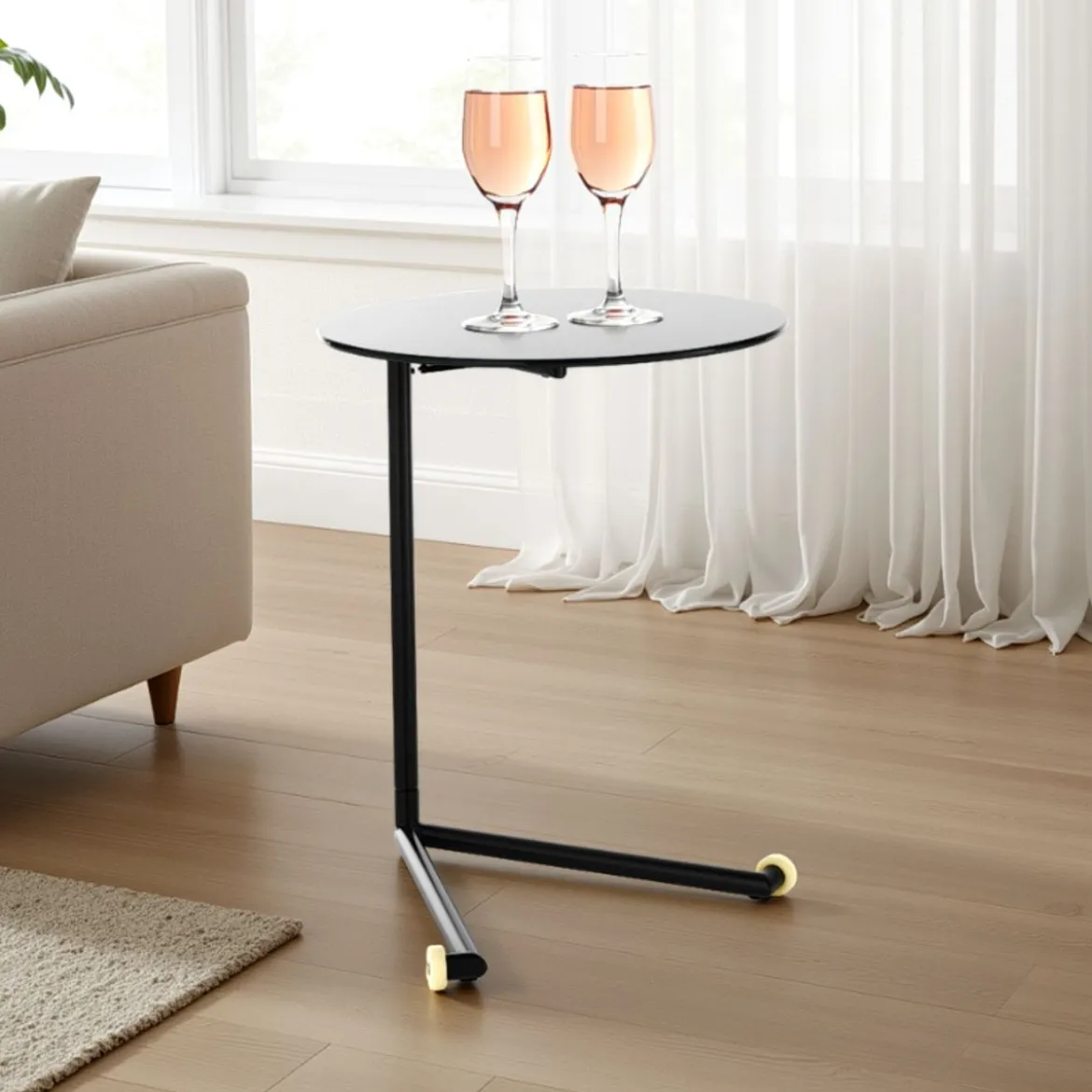 Hardy black tavolino con ruote in metallo verniciato nero opaco piano in vetro nero 51x46x h62 cm