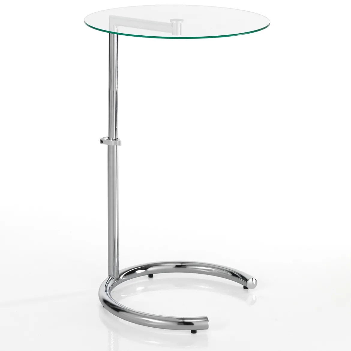 Hardy evo tavolino in acciaio cromato e vetro temprato altezza regolabile 46x46xh45-65 cm