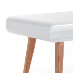 Harley Tavolo / Scrivania top con vano verniciato Bianco Semilucido e gambe in Legno Massello finitura Rovere, 130 x 70 x h 78 cm