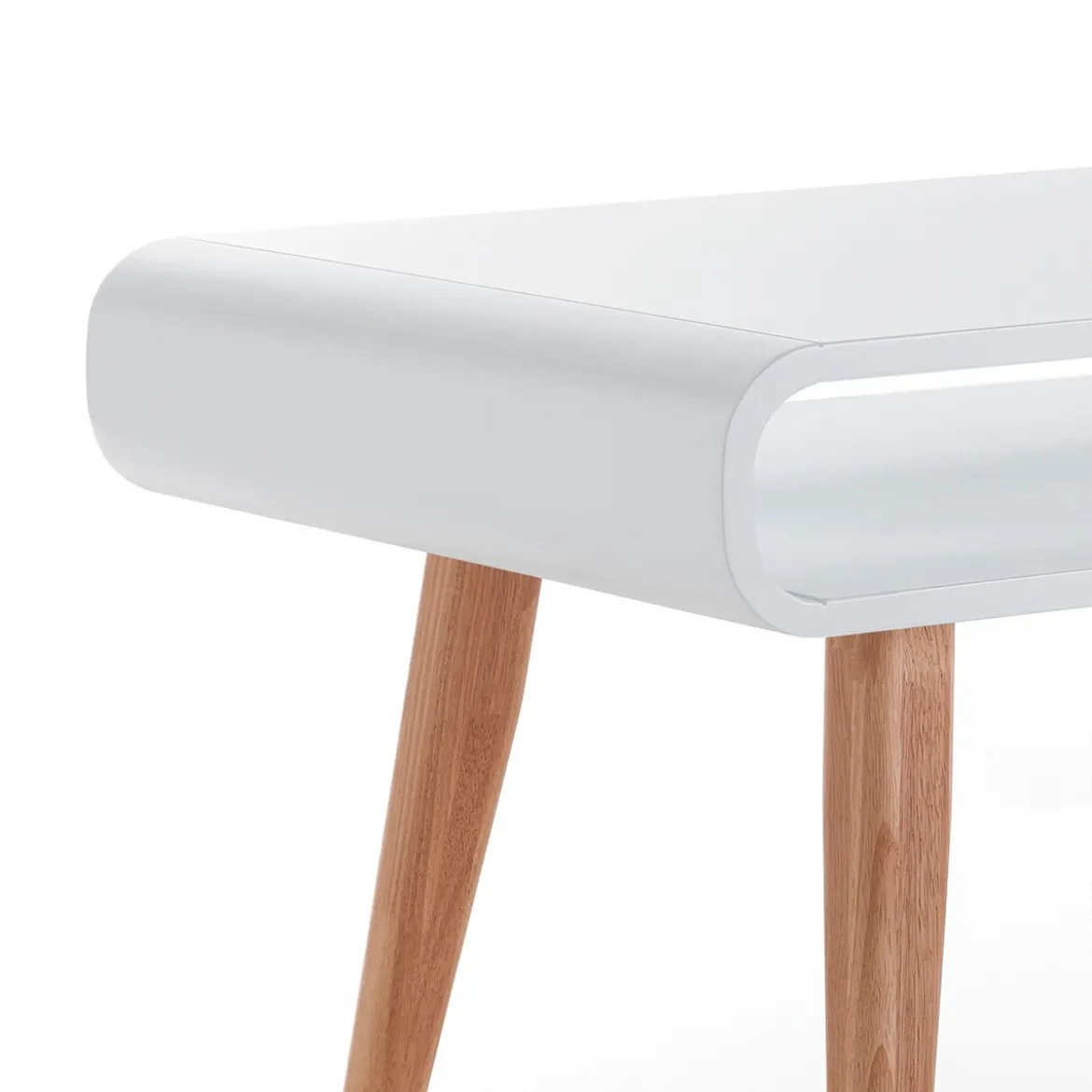 Harley Tavolo / Scrivania top con vano verniciato Bianco Semilucido e gambe in Legno Massello finitura Rovere, 130 x 70 x h 78 cm