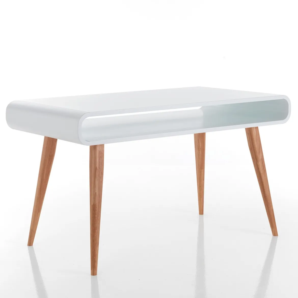 Harley Tavolo / Scrivania top con vano verniciato Bianco Semilucido e gambe in Legno Massello finitura Rovere, 130 x 70 x h 78 cm