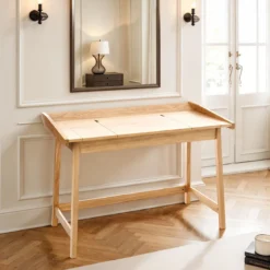 Henny scrittoio porta pc consolle piano impiallacciato rovere in legno massello tinto rovere 113x60xh80 cm