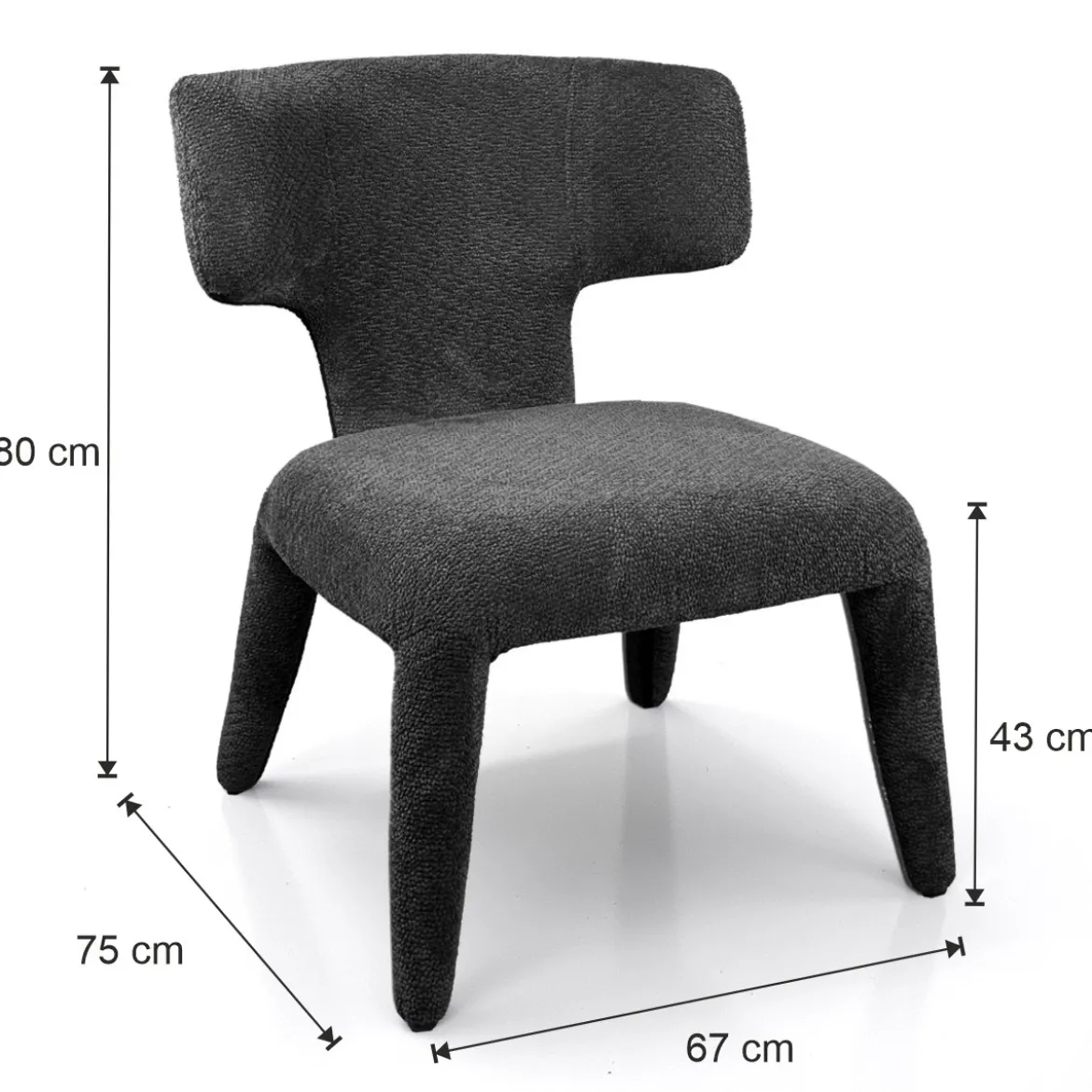 Herd Antracite poltrona Imbottita tessuto antracite effetto melange completamente rivestita h80 l67 p75
