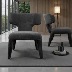 Herd Antracite poltrona Imbottita tessuto antracite effetto melange completamente rivestita h80 l67 p75