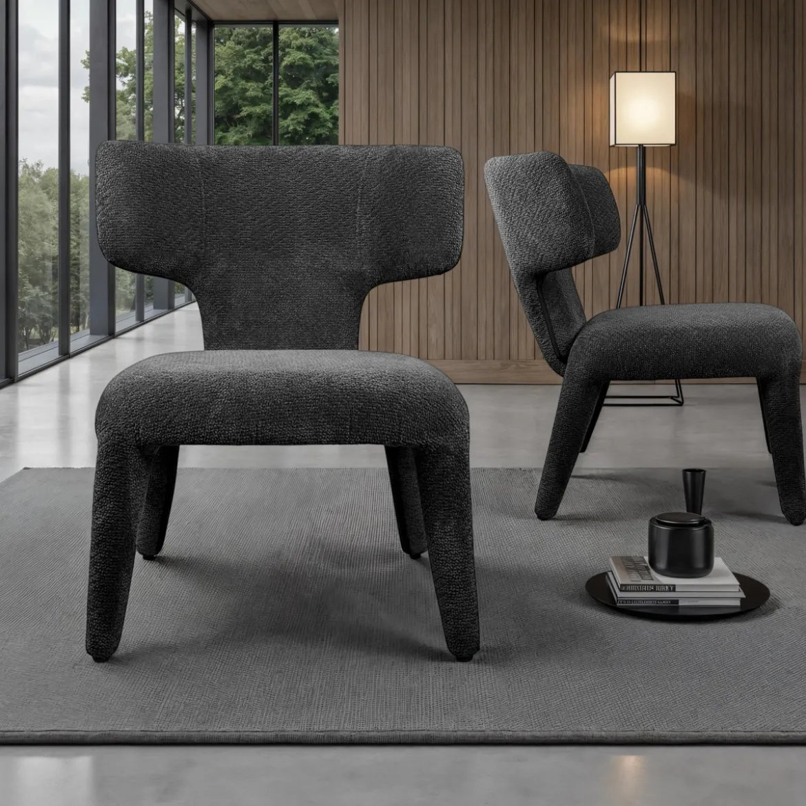 Herd Antracite poltrona Imbottita tessuto antracite effetto melange completamente rivestita h80 l67 p75